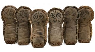 A SET OF SIX MATCHING CARNIVAL KNOCKDOWN DOLLS C. 1930