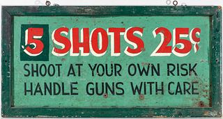 RARE FIVE COLOR SHOOTING GALLERY SIGN: 5 SHOTS 25 CENTS