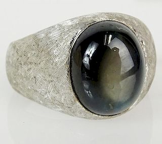 Men's vintage black star sapphire and 18 karat white gold ring.