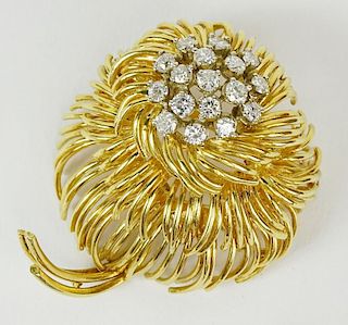 Lady's vintage approx. 2.0 carat round cut diamond and 18 karat yellow gold brooch.