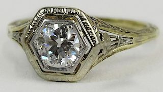 Lady's antique approx. .68 carat old European cut diamond, platinum and 14 karat gold ring.