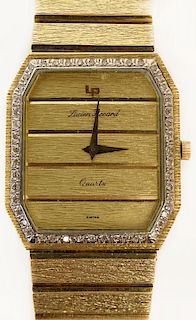 Man's Vintage Lucien Picard 14 Karat Yellow Gold Quartz Bracelet Watch.