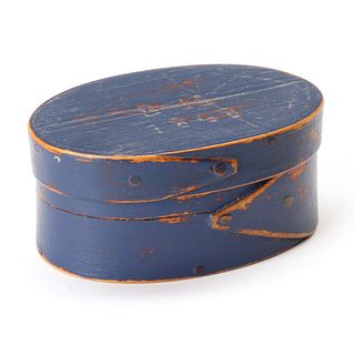 A SIGNED DATED OVAL BOX IN OLD BLUE PAINT ATTR HERSEY