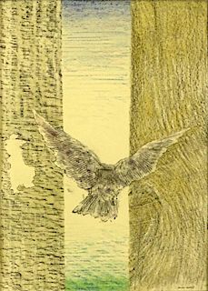attributed to: Max Ernst, German (1891-1976) Crayon and Pencil on Paper "Bird In Flight".