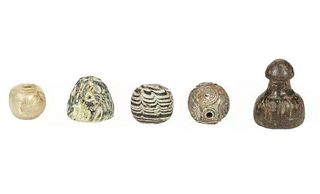 Lot of 5 Islamic Glass weights, game pieces, beads c.8t