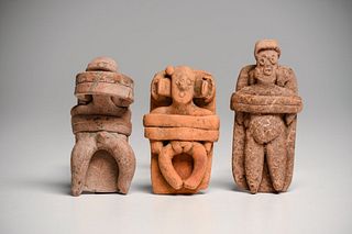 Lot of 3 Ancient Colima Bedded Figures Mexico c.100 B.C