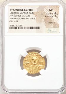 Ancient Byzantine Leontius (AD 695-698).Gold solidus