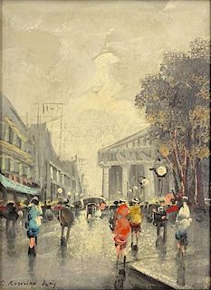 attributed to: Konstantin/Constantin Alexeievitch Korovin, Russian (1861-1939) Oil on Canvas "Paris Street".