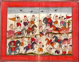 India, 18th century gouache, SCENE FROM A HINDU EPIC