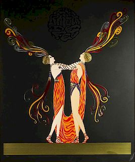Erté, French (1892-1990) color serigraph with embossing and foil, The Kiss of Fire - Love and Passion Suite.