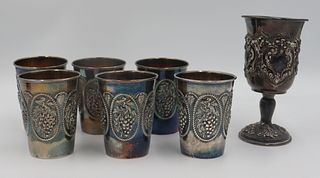 JUDAICA. Group of (6) Sterling Cups and a Goblet.