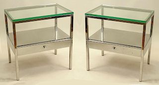 Pair of Vintage Chromed Metal and Glass End Tables.