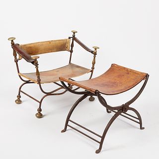 19th Century Italian Baroque Style Folding Chair & Ottoman