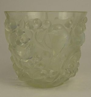 A Rene Lalique Molded and Opalescent Glass "Avallon" Vase.