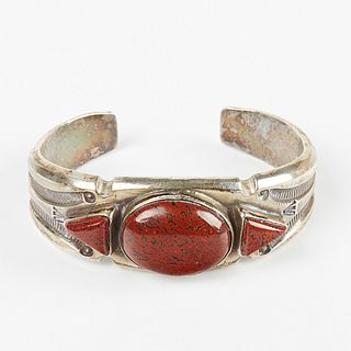 Southwestern Sterling Silver Bracelet w/ Red Gemstone