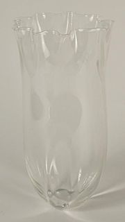 Steuben Art Glass Crystal Handkerchief Clear Vase.