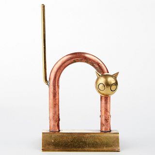 Walter von Nessen Chase Co. Brass & Copper Cat Doorstop
