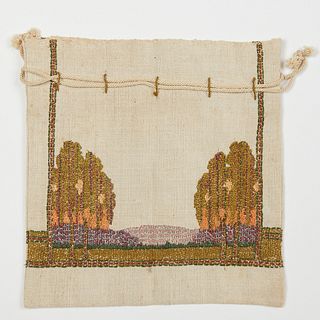 Newcomb College Embroidered Trees Arts & Crafts Linen Sewing Bag
