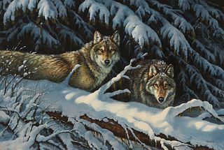 Rosemary Millette Wolves in Winter Original Painting