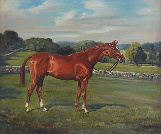 Franklin Brooke Voss "Ulic" Portrait of Thoroughbred Oil on Canvas