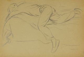 Paul Cadmus "JF" Figure Laying Down Graphite on Paper