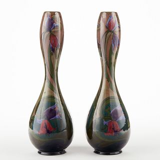 Zuid Holland Gouda Pottery Dutch Art Nouveau Floral Vases