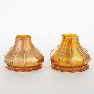 Pair of Quezal Art Glass Shades