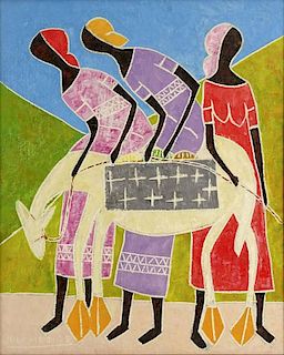 Hilome Jose, Hattian (b. 1947) Oil on Canvas "Three Women".
