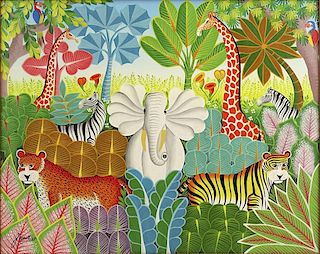 Joël Gauthier, Hattian (b.1957) Oil on Canvas "Jungle Animals".