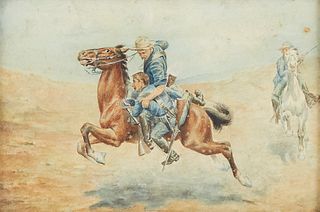 Charles Stephens American Early 20th c Western Cowboys Watercolor