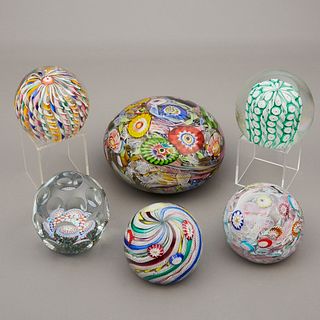 Group of 6 Large Murano Glass Millefiori Paperweights