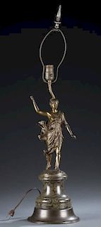 Franz Iffland; Bronze Lamp with Greco-Roman Woman