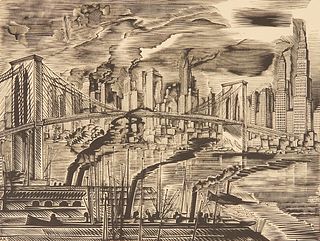 Deco Era Wood Engraving "Lower Manhattan" Kravchenko