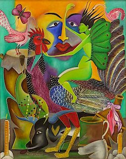 Roger Francois, Haitian (20th C) Acrylic on Canvas "Santeria".