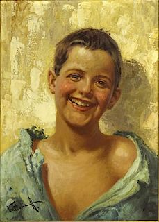 Antonio Vallone, Italian (20th century) oil on canvas board, portrait of young boy.