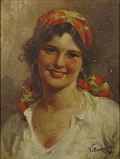 Antonio Vallone, Italian (20th century) oil on canvas board, portrait of girl.