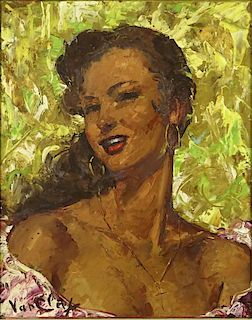 Robert Van Cleef, (born 1914) oil on panel, portrait of girl.