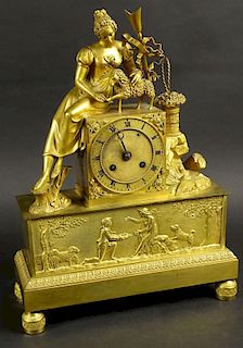 Antique French Gilt Bronze Empire Figural Clock.