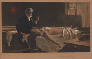 Hand-Colored Heliogravure of Doctor Performing Autopsy