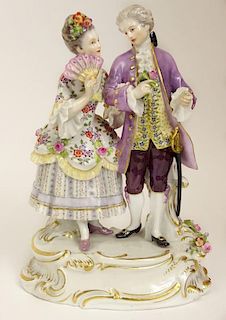 19/20th Century Meissen Porcelain Group "Courting" Signed with Crossed Swords Mark.