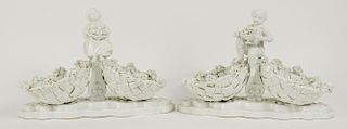 Pair of 18/19th Century Meissen White Porcelain Figural Sweetmeat Servers.