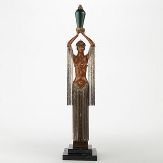 Erte Polychrome Bronze Sculpture Emerald Vase