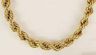 Lady's vintage 14 karat yellow gold rope necklace.