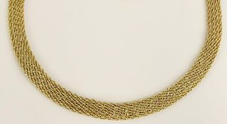 Vintage Peruvian 14 Karat Yellow Gold Mesh Necklace.