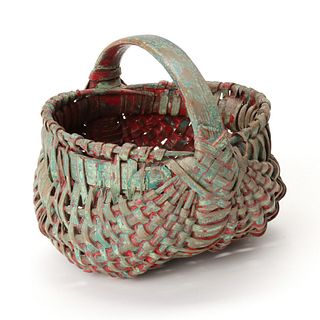 A GOOD 19TH C. MINIATURE BUTTOCKS BASKET IN OLD PAINT