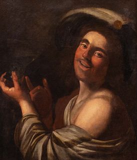 Pittore caravaggesco fiammingo, secolo XVII - The cheerful drinker