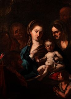 Scuola napoletana, secolo XVII - Madonna with Child, San Giovannino and Saints