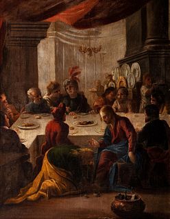Scuola veneta, fine secolo XVI - Dinner at the Pharisee's house