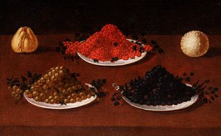 Scuola lombarda, fine secolo XVI - inizi secolo XVII - Still life with berries on a table