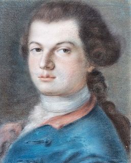 Scuola veneta, secolo XVIII - Half-length portrait of young man with blue jacket and red lapel